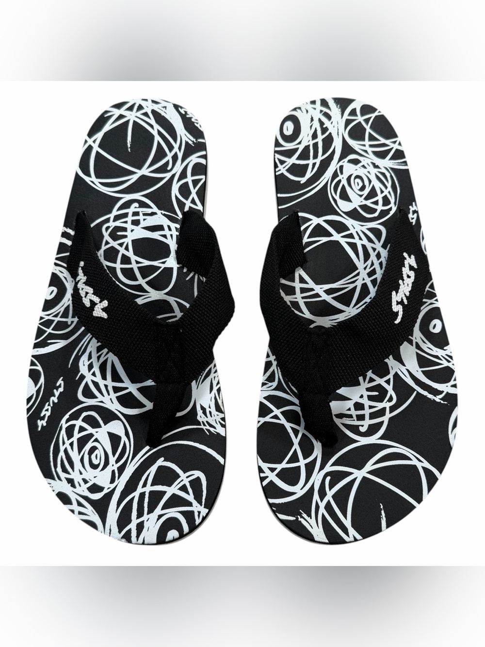 Vintage Stussy x Futura Black & White Atom Slip On Flip Flop Sandal Slides Sz 8